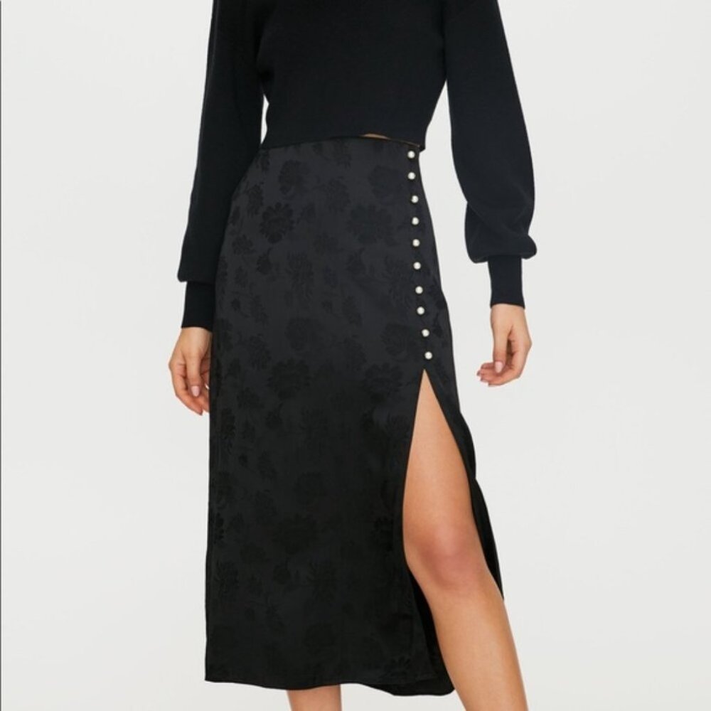 Aritzia Wilfred Baroque Skirt Floral Jacquard Satin Midi XS